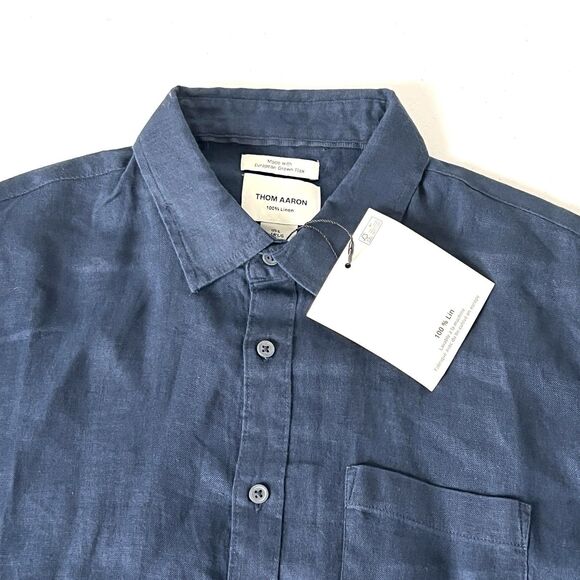 THOM AARON Men's Shirt 100% Linen/European Flax Navy Blue Size L - Picture 1 of 8